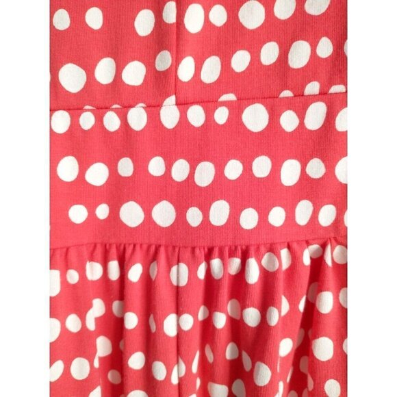 Lands' End Sleeveless V-Neck Dress Orange Red Polka Dot Stretch - 14/16 (L) - Picture 7 of 8